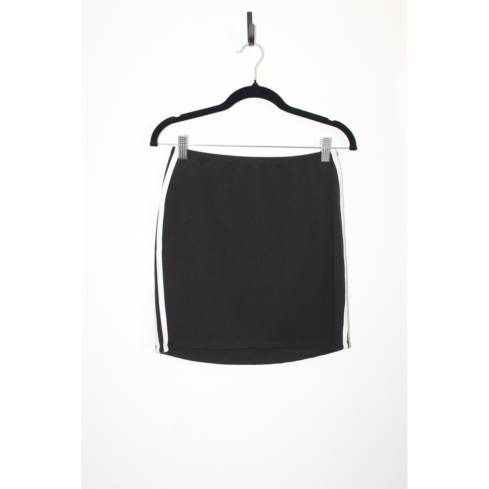 Women's Black White Side Stripe Athletic Style Mini Skirt XS 0-2 Sporty Bodycon